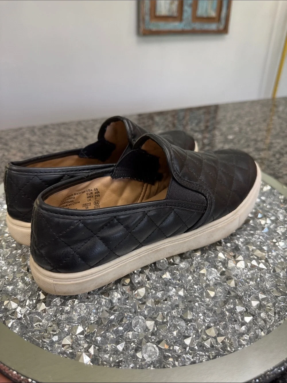 Brash Black Quilted Slip-On Sneakers with White Sole